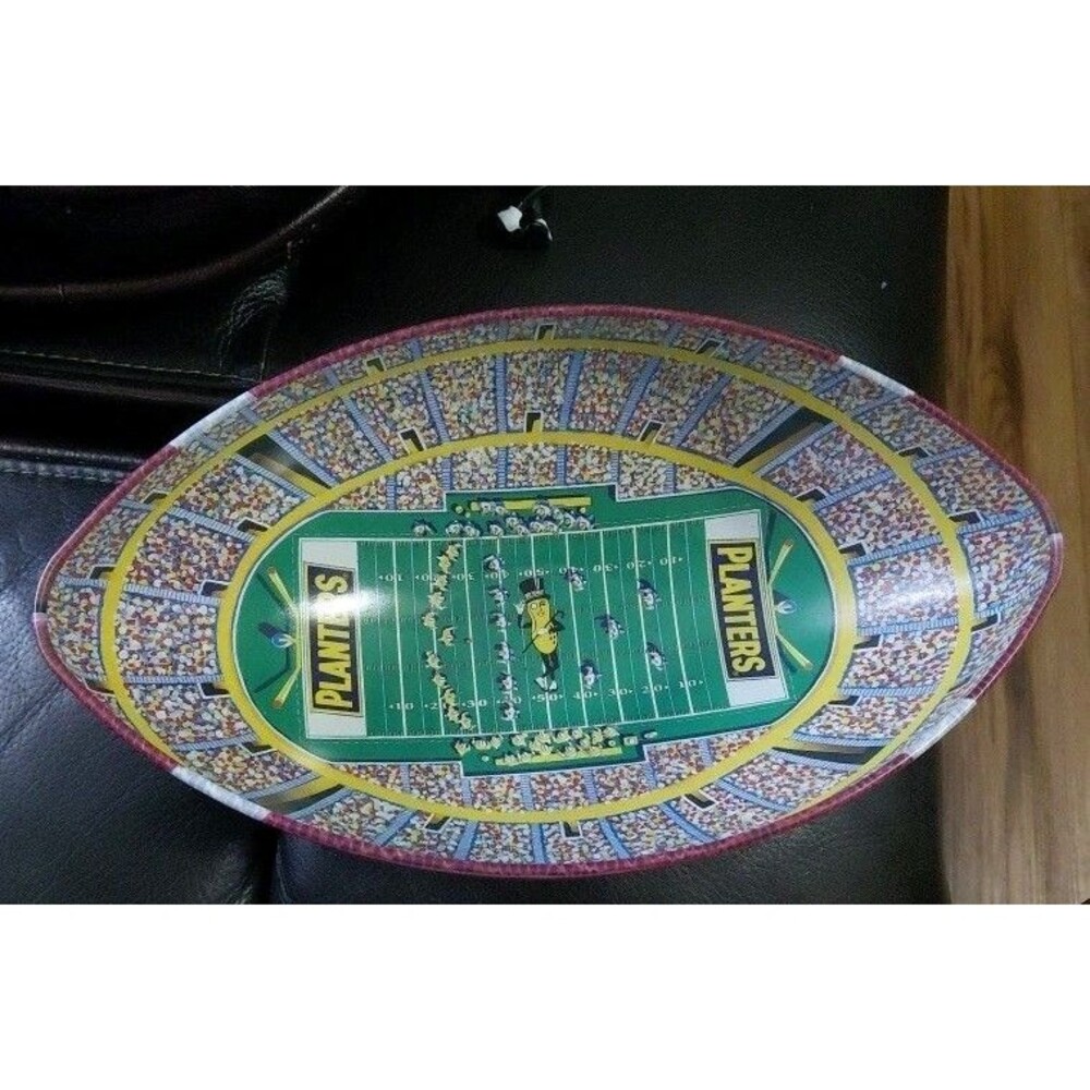 Planters Nuts Football Stadium Tin Snack Bowl Brown Mr Peanut Decor Centerpiece